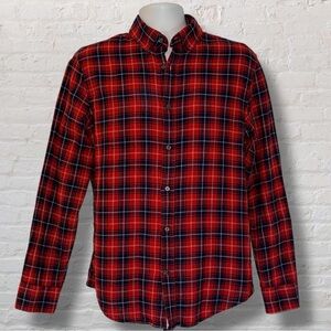 Banana Republic Slim Fit Plaid Flannel Shirt Red Navy Check Cotton Medium